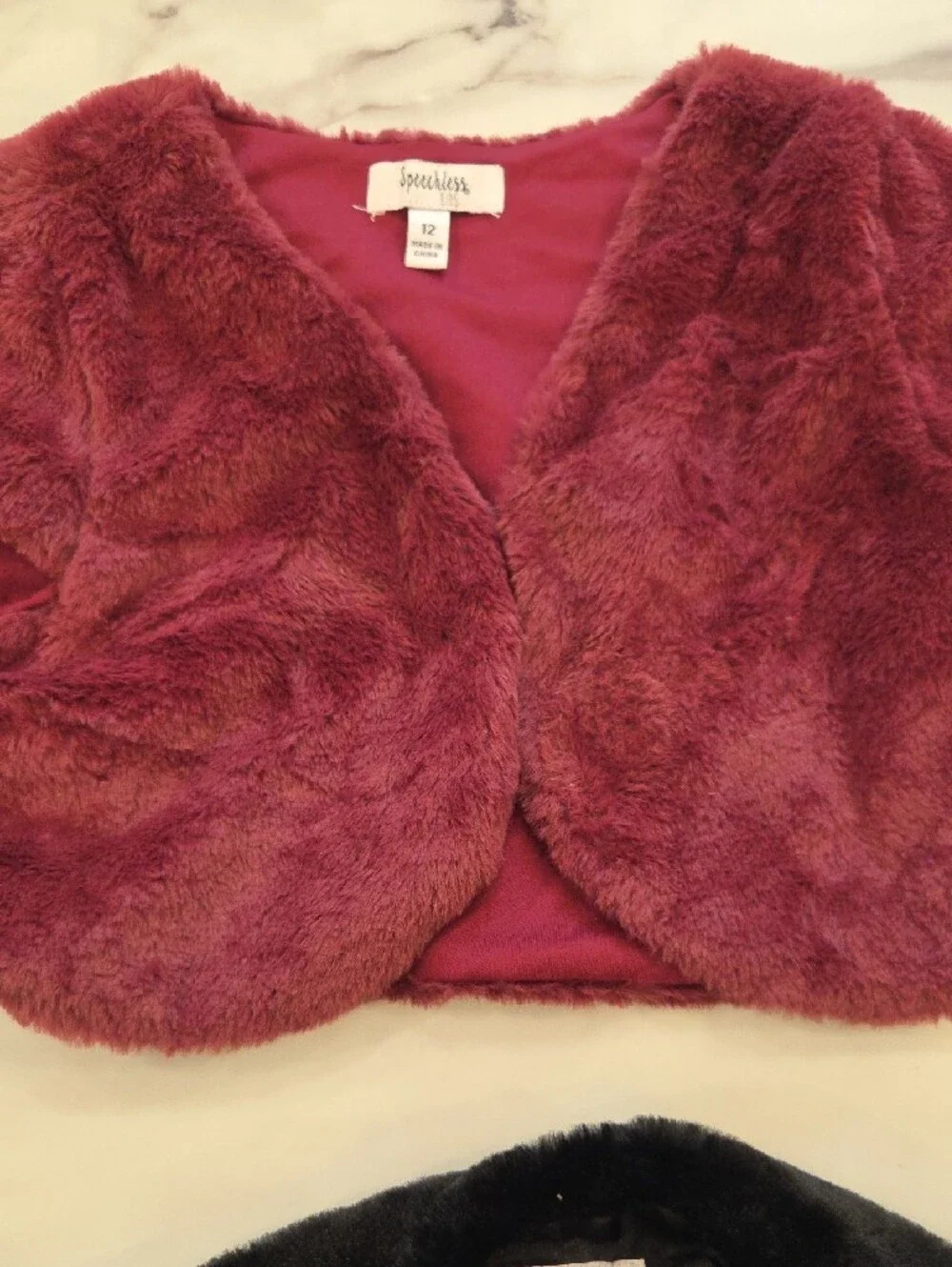The Children's Place Black Faux Fur Capelet & Burgundy Faux Fur Bolero Set